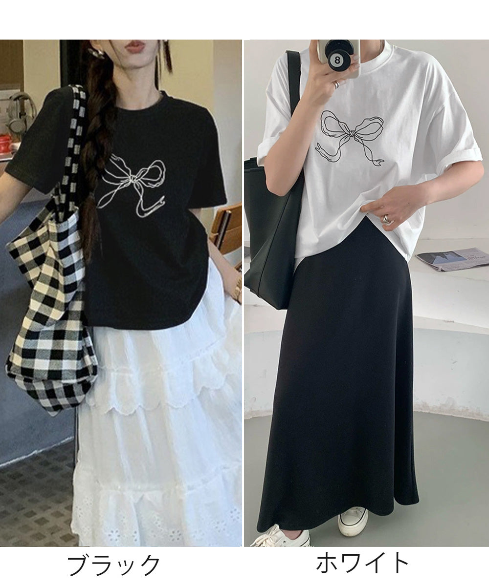 リボンプリントTシャツ レディース 半袖