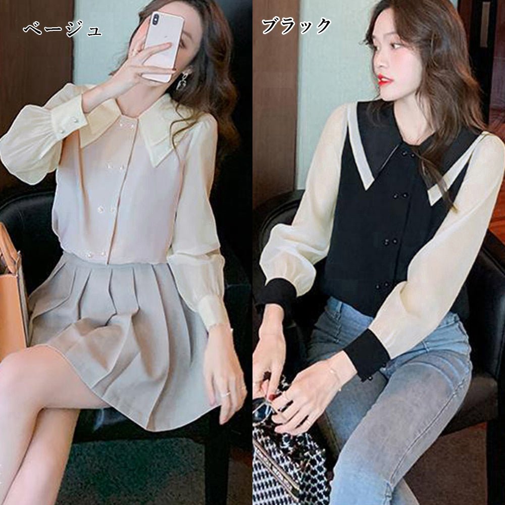 ダブル襟 シフォンブラウスレディース長袖 - ENOA（エノア）公式｜韓国ファッション通販