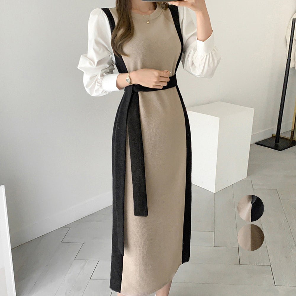 袖切り替え ニットワンピース ロング配色 - ENOA（エノア）公式｜韓国ファッション通販