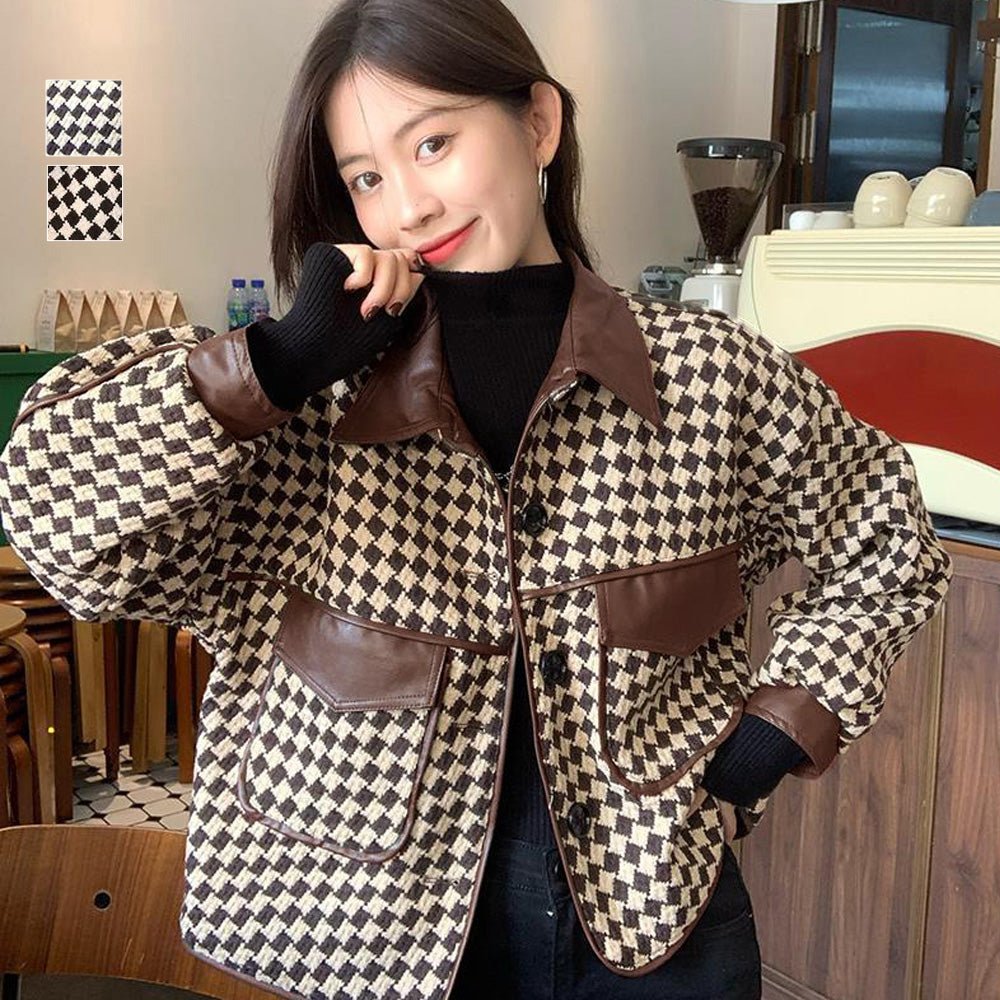 格子柄ジャケット韓国風ショート丈アウター - ENOA（エノア）公式｜韓国ファッション通販