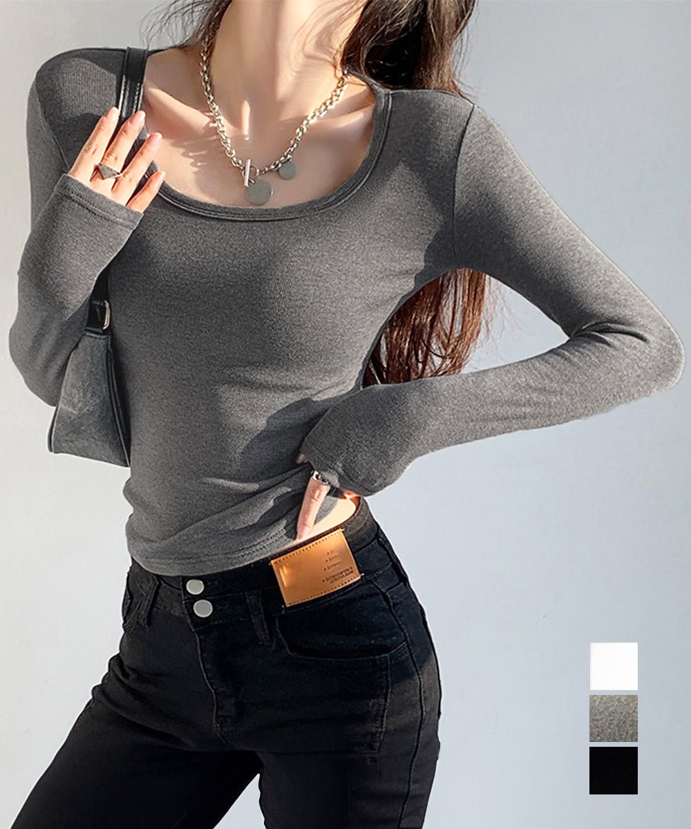 長袖Tシャツ ショート丈 Uネック 韓国 - ENOA（エノア）公式｜韓国ファッション通販