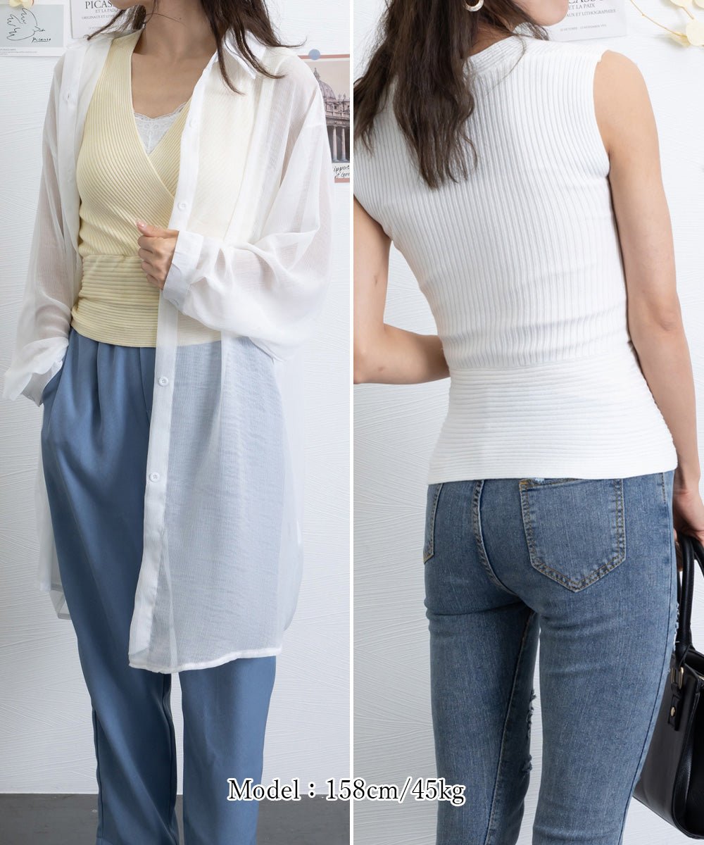 Vネックリブニットトップス サマーニット - ENOA（エノア）公式｜韓国ファッション通販