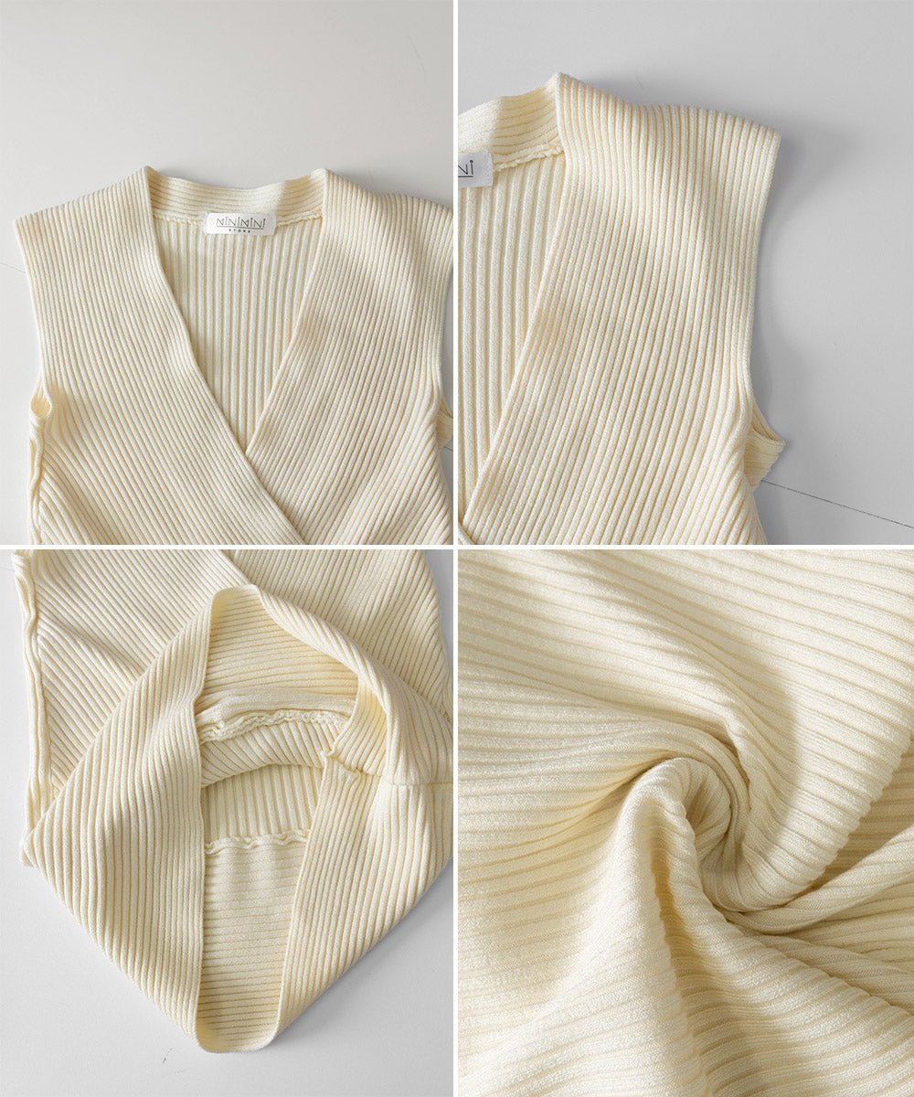 Vネックリブニットトップス サマーニット - ENOA（エノア）公式｜韓国ファッション通販